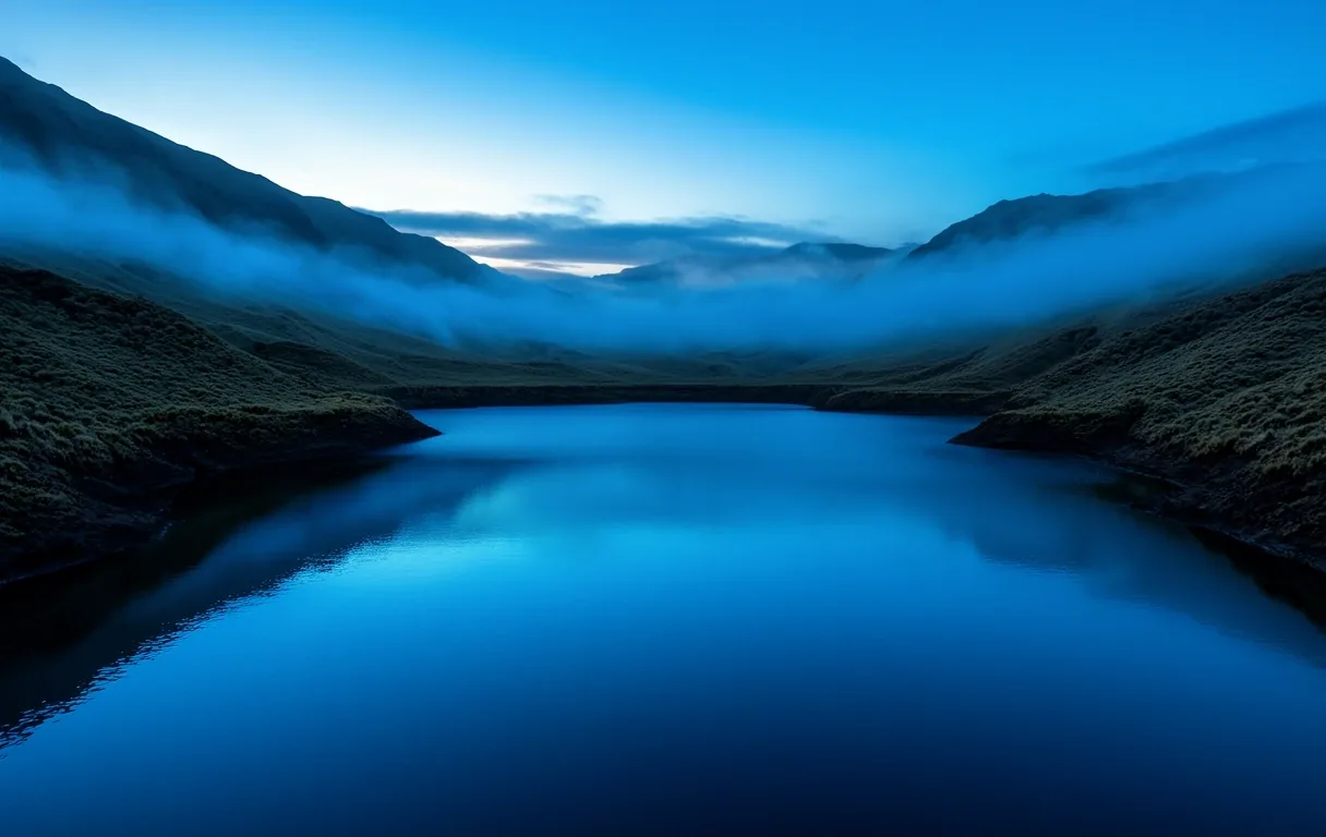 Embalse andino al amanecer