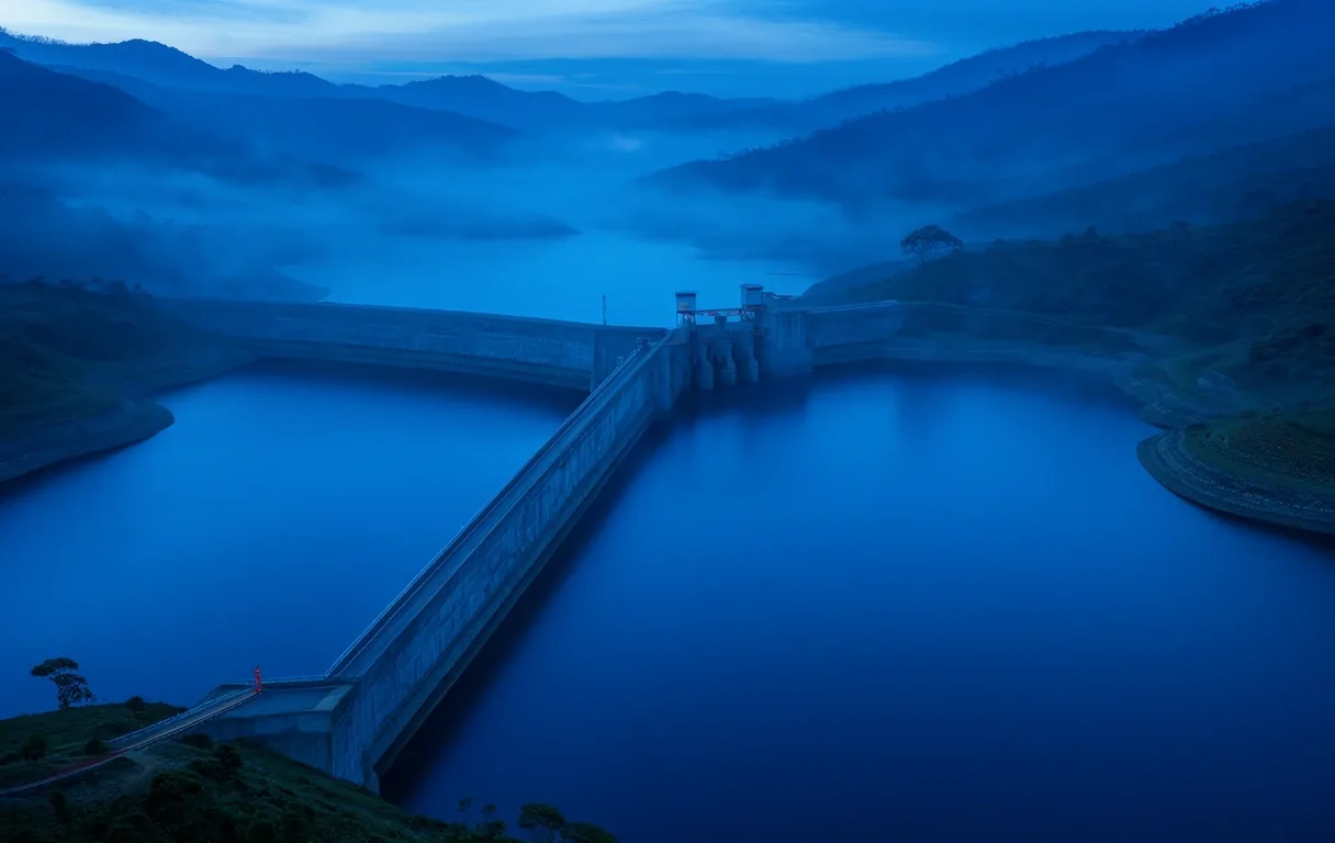 Embalse andino al amanecer