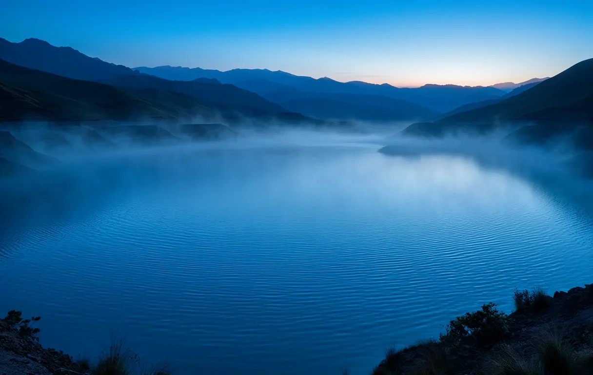 Embalse andino al amanecer