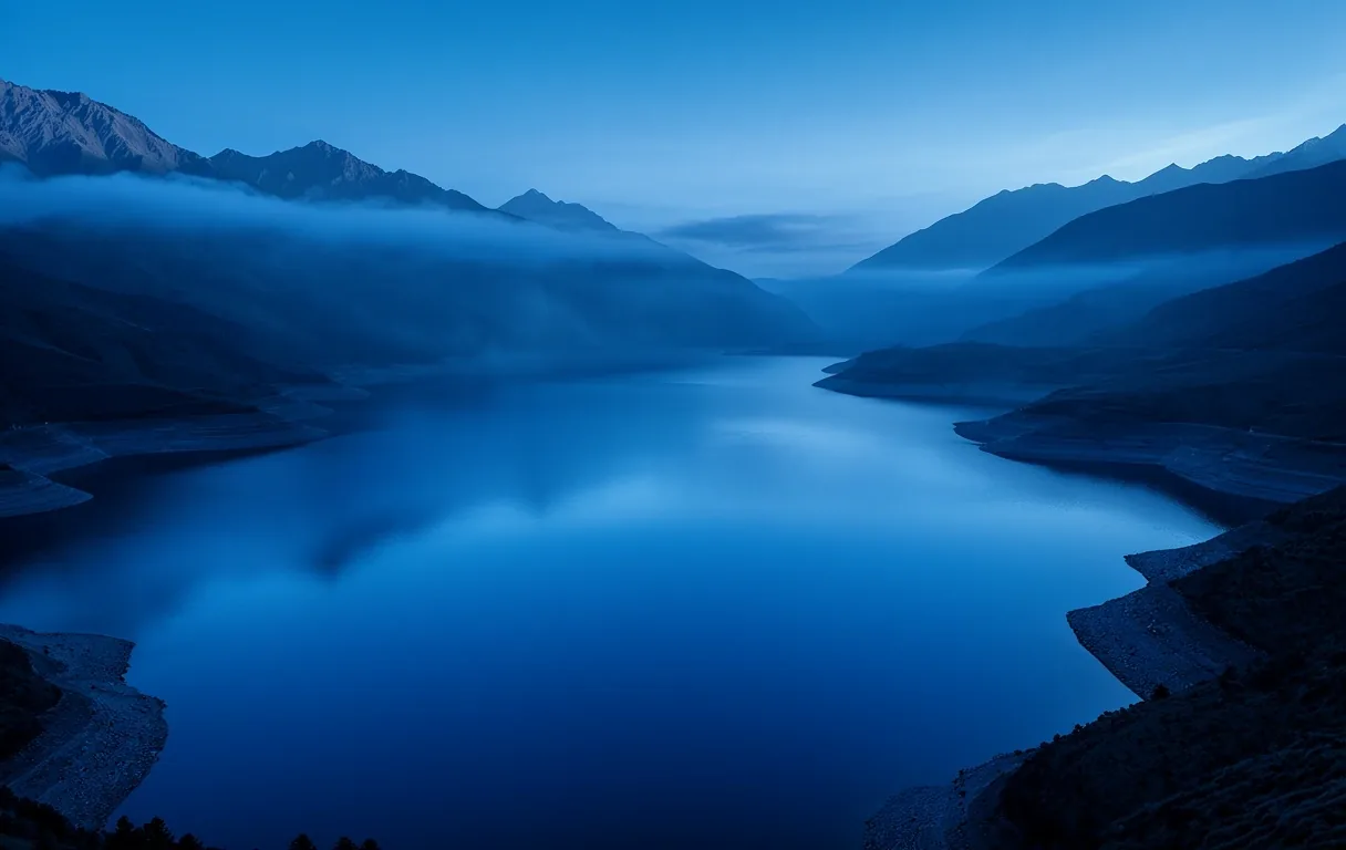 Embalse andino al amanecer